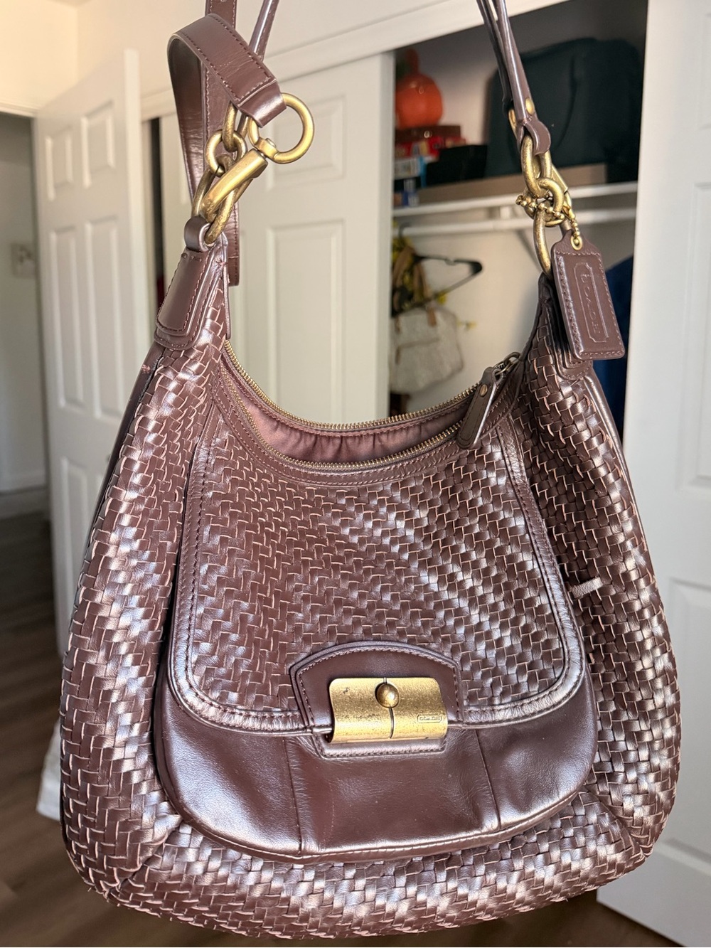 Coach Kristin Woven Leather Hobo Bag